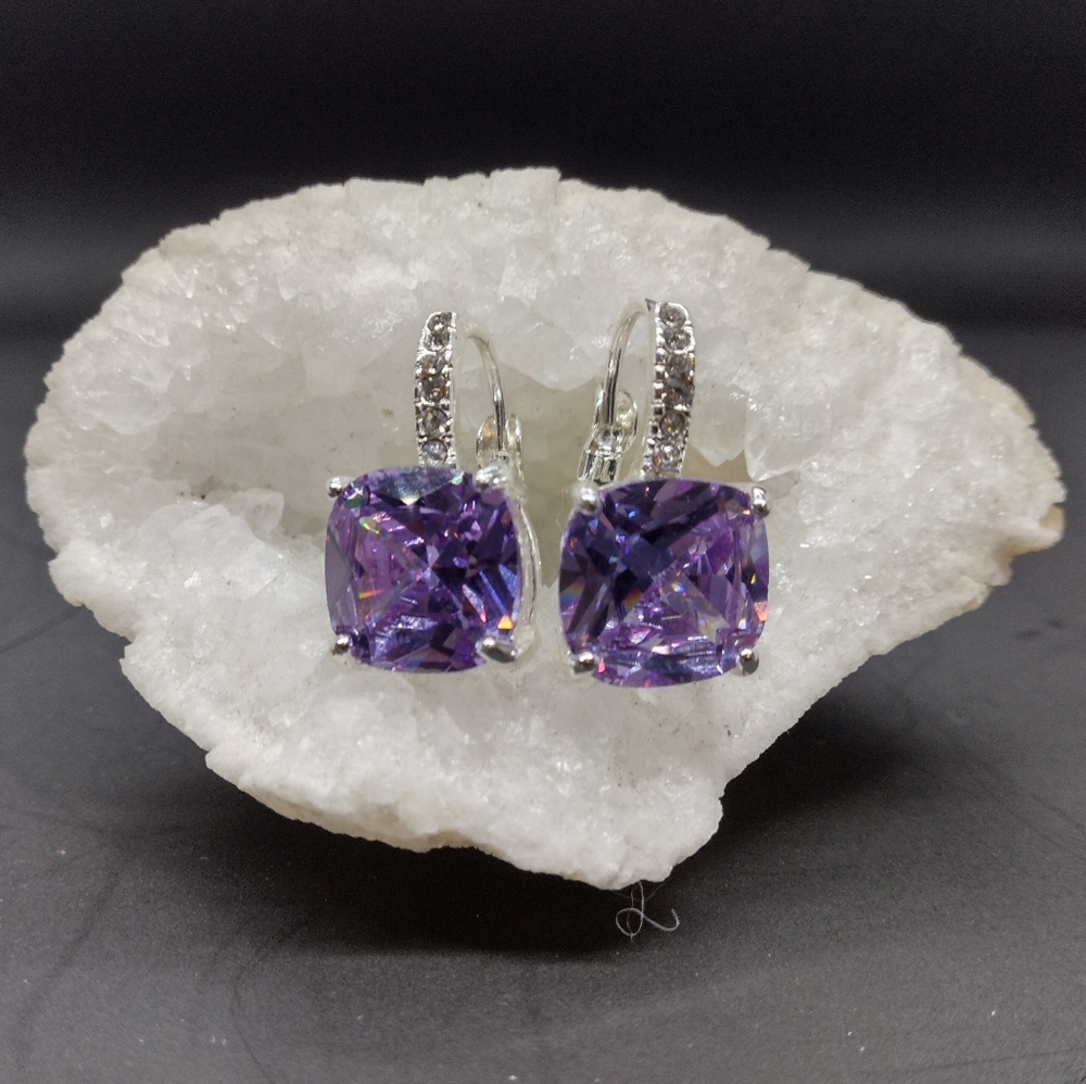 New Elegant Amethyst And Cubic Zirconia Drop Earrings